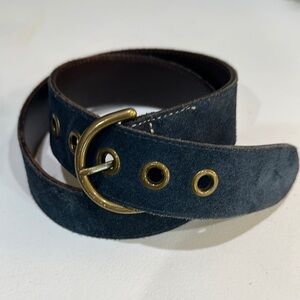 Coach Gold and Blue Leather Belt with Classic Buckle